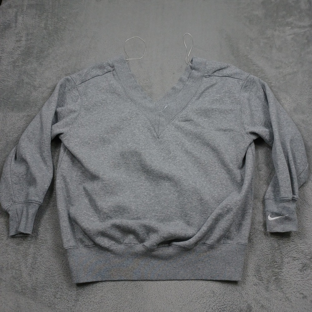 Nike Sweater Womens Medium Gray Oversized Phoenix Fleece V Neck Casual